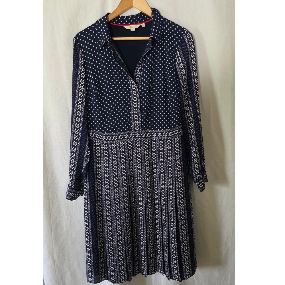 Boden Navy Clemency Shirt Dress US 12 Midi Button-Up Polka Dot Floral Pattern - Picture 12 of 12